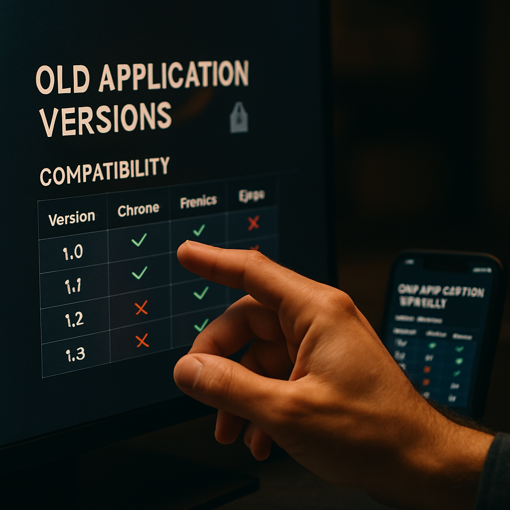 A detailed photo of a computer screen and smartphone displaying compatibility tables, emphasizing the